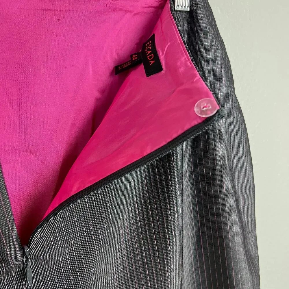 Escada Womens 14 EU 44 Wool Silk Blend Gray Pink Pinstripe Pencil Skirt - Picture 6 of 8